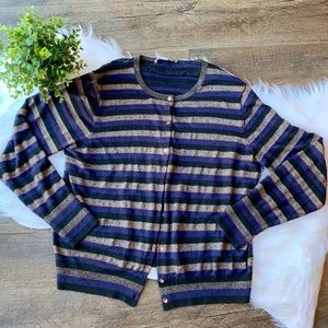 Loft Striped Cardigan - Navy, Black & Metallic
